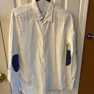 Aglini Men’s Casual Button down shirt, 42, White / Blue